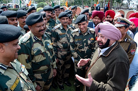 Punjab Chief Minister Amarinder Singh with Defence personnel.