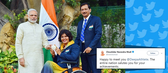 Para-athlete Deepa Malik with Indian Prime Minister Narendra Modi.