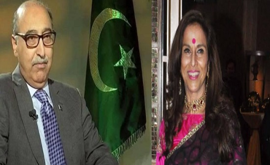 Abdul Basit (left) has claimed that he influenced Indian Author Shobha De (right) to write a column on Kashmir. This column, published in 2016, takes an-India view on Kashmir.