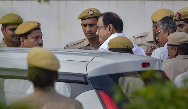 Senior Congress leader and former finance minister P Chidambaram being produced at a CBI court in the INX Media case in New Delhi on Monday, August 26, 2019. (Photo: PTI)