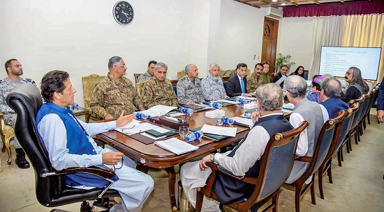 Pakistan Prime Minister Imran Khan during a meeting of the National Security Committee in Islamabad. (Photo: PTI)