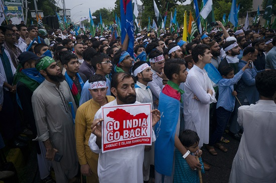 Supporters of Jamaat-e-Islami rally against India in Islamabad, Pakistan on Friday, August 9, 2019. (Photo: AP/PTI)