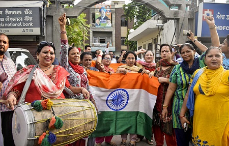 Indians celebrating the revocation of Article 370 and Article 35A on August 5, 2019. (Representative photo: PTI)