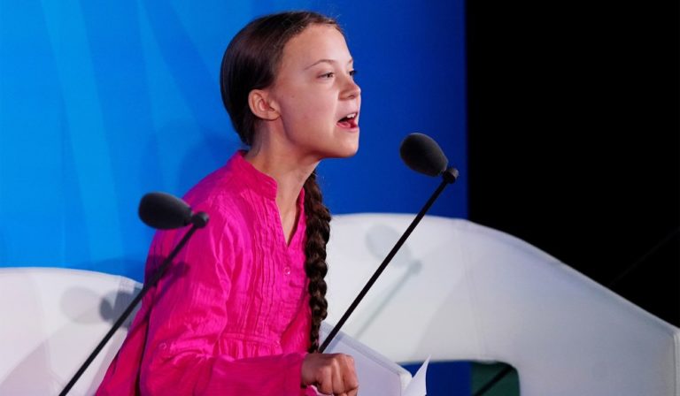 Greta Thunberg, the newly propped teenage climate activist during her famous 