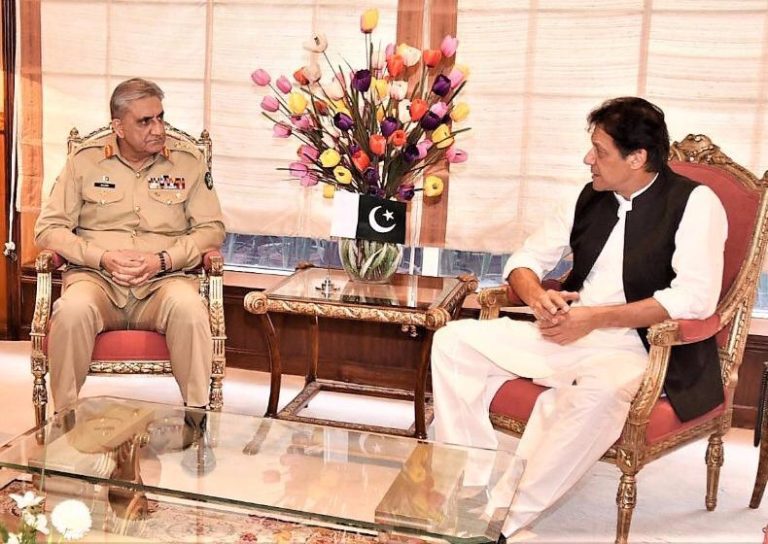 Pakistan Army Chief Gen. Qamar Javed Bajwa (left) along with Pakistan Prime Minister Imran Khan (right).