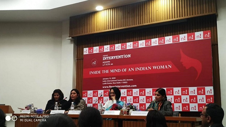 Sitting (left to right): Padma Shri Deepa Malik (Khel Ratna Awardee 2019), Mahua Venkatesh, Business Editor News Intervention and Moderator for panel discussion, Ms. Prabha Rao, (retd. IPS & Intelligence Officer) and Dr Bijayalaxmi Nanda, Acting Principal Miranda House, University of Delhi.