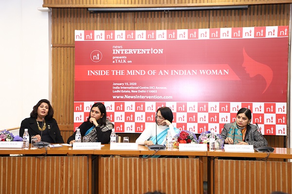 Sitting (left to right): Padma Shri Deepa Malik (Khel Ratna Awardee 2019), Mahua Venkatesh, Business Editor News Intervention and Moderator for panel discussion, Ms. Prabha Rao, (retd. IPS & Intelligence Officer) and Dr Bijayalaxmi Nanda, Acting Principal Miranda House, University of Delhi