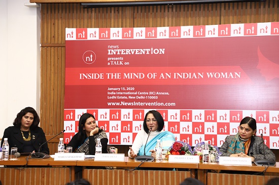 Sitting (left to right): Padma Shri Deepa Malik (Khel Ratna Awardee 2019), Mahua Venkatesh, Business Editor News Intervention and Moderator for panel discussion, Ms. Prabha Rao, (retd. IPS & Intelligence Officer) and Dr Bijayalaxmi Nanda, Acting Principal Miranda House, University of Delhi