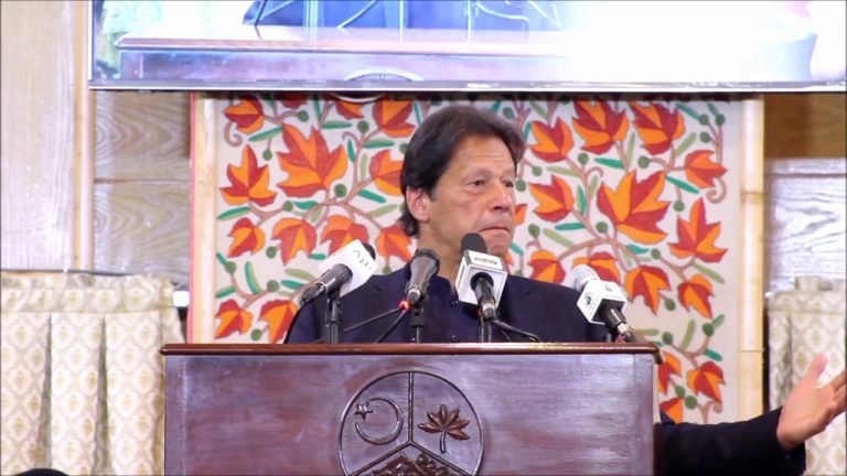 Pakistan's Prime Minister Imran Khan speaking during the Kashmir Solidarity Day at Mirpur in Pakistan-occupied Kashmir (POK).