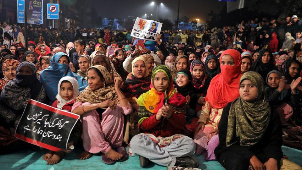 Muslim women at the anti-CAA protest site at Shaheen Bagh in New Delhi.