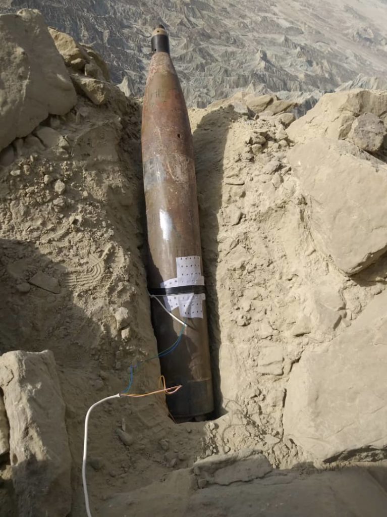 The 107 mm rocket shell that was fired by Balochistan Liberation Front (BLF) on Gwadar International Airport.   