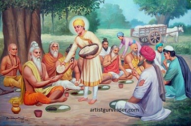 Nanak's father had given him twenty rupees (a large sum at that time) and asked him to make a Sacha Sauda (profitable deal). Guru Nanak Dev Dev Ji bought food with the twenty rupees for ascetics as part of Sacha Sauda (profitable deal). 