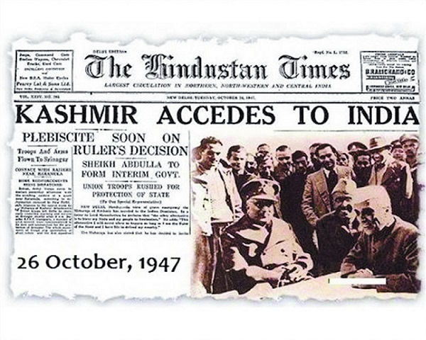 News report about Jammu & Kashmir's accession to India.