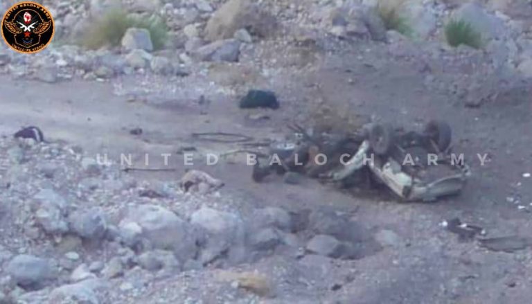 Pakistan Army truck destroyed after the IED attack by UBA (United Baloch Army)