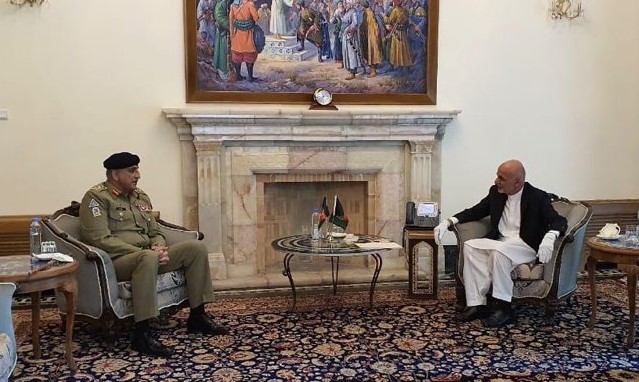 Gen. Qamar Javed Bajwa (left) met Ashraf Ghani (right) President of Afghanistan on June 9, 2020.