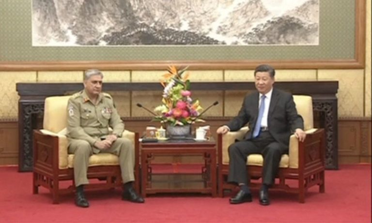 Pakistan Army Chief Gen. Qamar Javed Bajwa (left) in talks with Chinese President Xi Jinping (right). (File Photo)