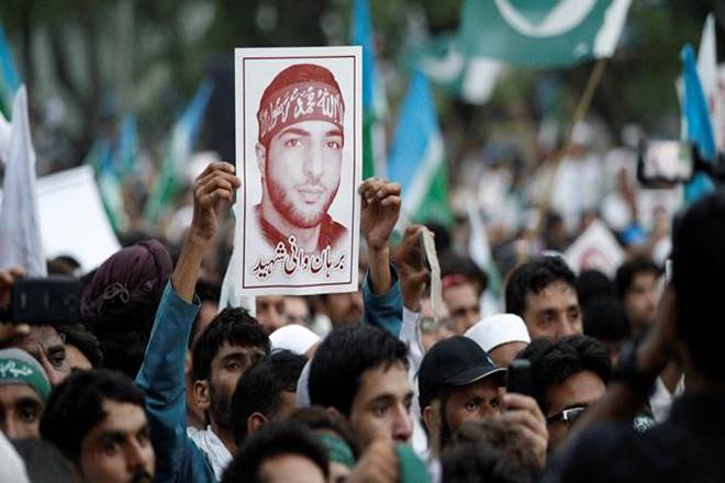 Burhan Wani's photo held up during a rally. (File Photo: Reuters)