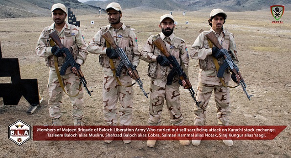 Baloch freedom fighters who attacked the Karachi Stock Exchange on June 29.