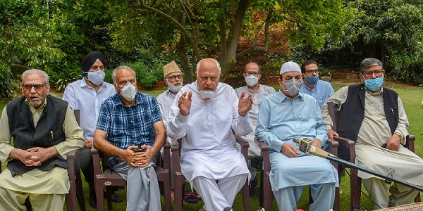 Farooq Abdullah, former Chief Minister of Jammu & Kashmir addressing the media on August 20, 2020. (Photo: PTI)