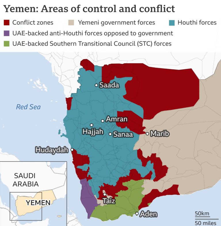 Different conflict zones in Yemen