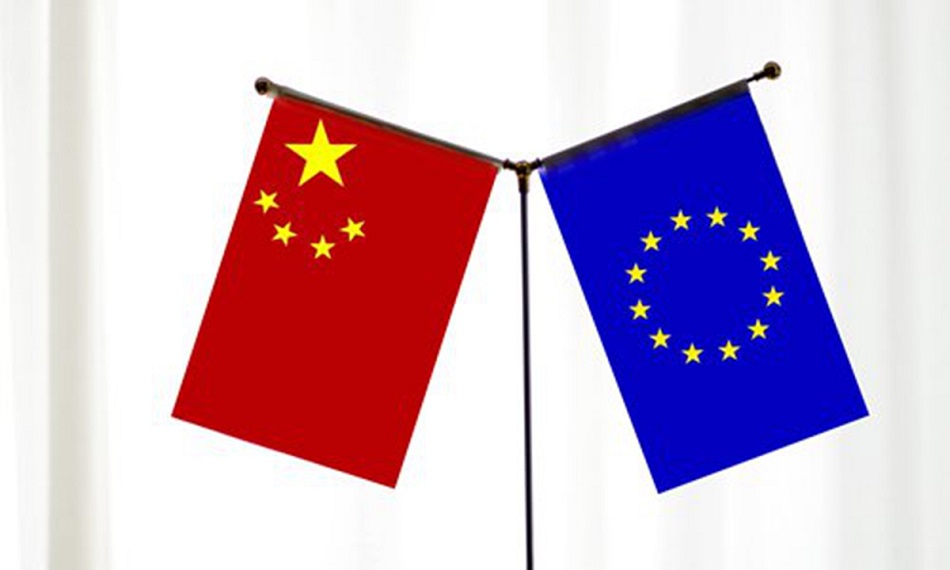 Flags of China (left) and European Union (right)