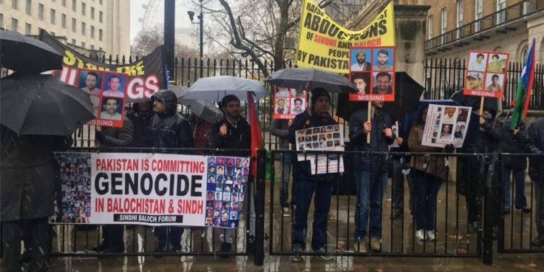 Sindhi Baloch Forum protesting in London against the Enforced Disappearances in Pakistan.