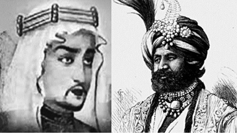 Arab invader Muhammad bin Qasim (left) attacked Sindh in 712 AD. Raja Dahir (right), the King of Sindh was martyred in the battle with Muhammad bin Qasim.