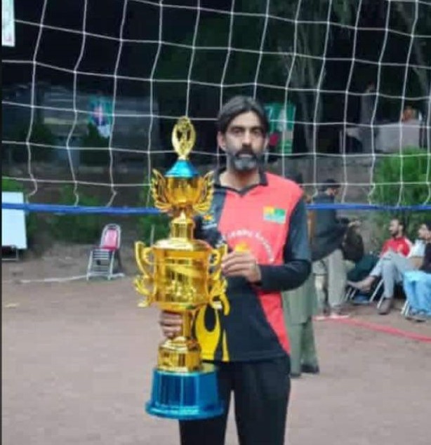 Naveed Majeed with his volleyball trophy at Bagh, Pakistan-occupied Kashmir (POK). (Photo: News Intervention)