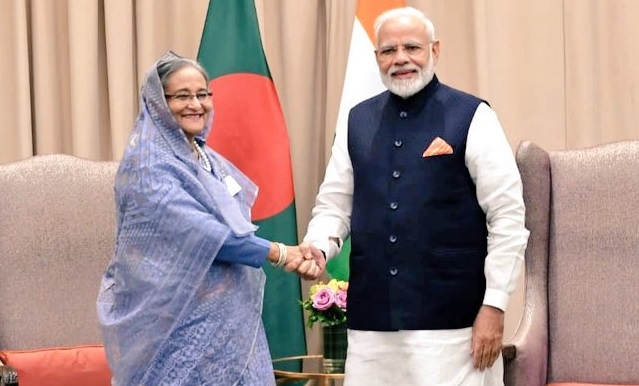 Bangladesh Prime Minister Sheikh Hasina with Indian Prime Minister Narendra Modi. (Photo: IANS/MEA)