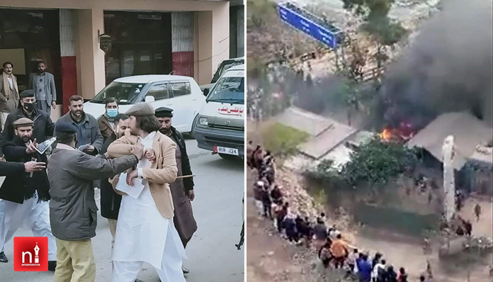 (left) Pakistani security forces arresting Kashmiris in Bagh, POK. (right) Local Kashmiris have blocked the bridges that connect POK with Pakistan. (Photos: News Intervention)