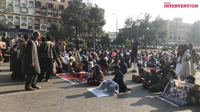 Family and friends of Baloch Missing Persons during their February sit-in at D-Chowk in Islamabad. (Photo: News Intervention)