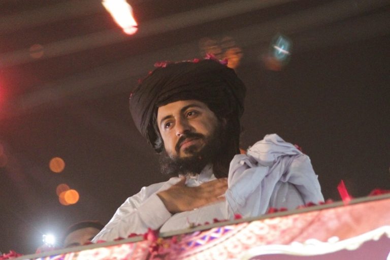 Saad Hussain Rizvi, chief of Tehreek-e-Labbaik Pakistan (TLP) soon after his release in Lahore. (Photo: Reuters)