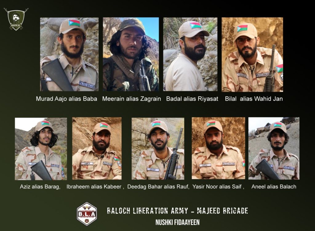 Baloch Liberation Army (BLA) Majeed Brigade revolutionaries who attained martyrdom fighting the Pakistan Army at Nushki. (Photo: BLA Media Cell)