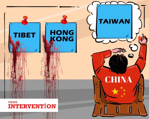 Illegal territorial expansion of China from Tibet to Taiwan .( News Intervention cartoon)