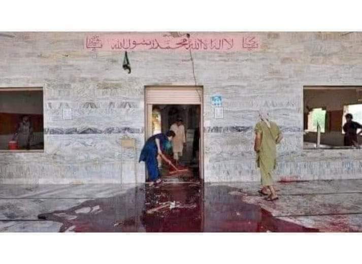 Blood spill inside the Shia mosque at Peshawar after bomb blast during Friday prayers on March 4, 2022. (Photo: News Intervention)