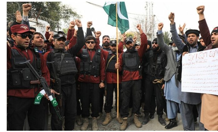 Protest by KPK police against the PAK Army