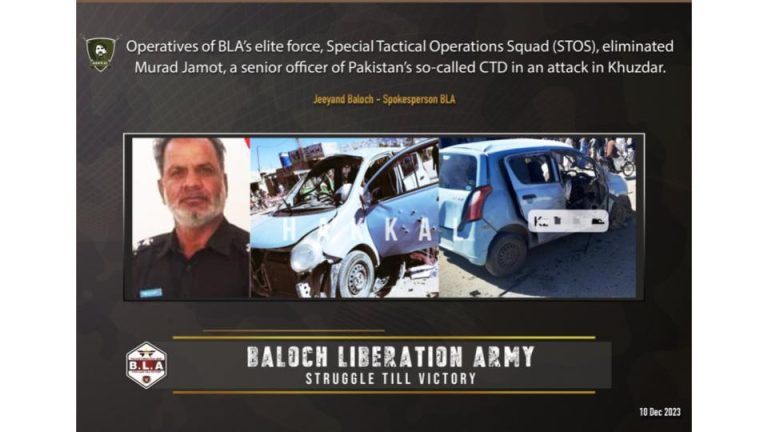 BLA's Special Tactical Operations: Elimination of Senior CTD Officer in Khuzdar