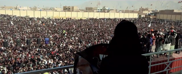 Dr. Sabiha Baloch addressed the crowd at Shahwani Stadium Shawal