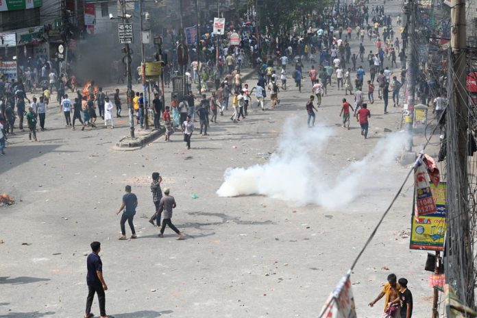 Students are clashing with the police during an ongoing anti-quota protest in Dhaka